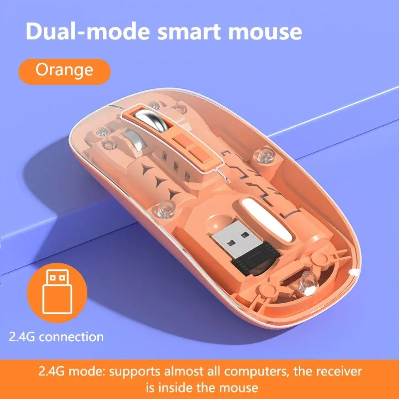 Souris sans fil transparente rechargeable, Bluetooth et 2,4 GHz, silencieuse slide 11