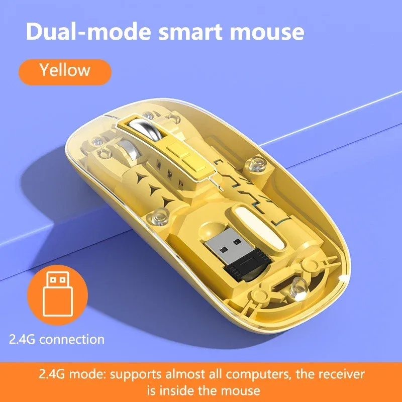 Souris sans fil transparente rechargeable, Bluetooth et 2,4 GHz, silencieuse slide 9