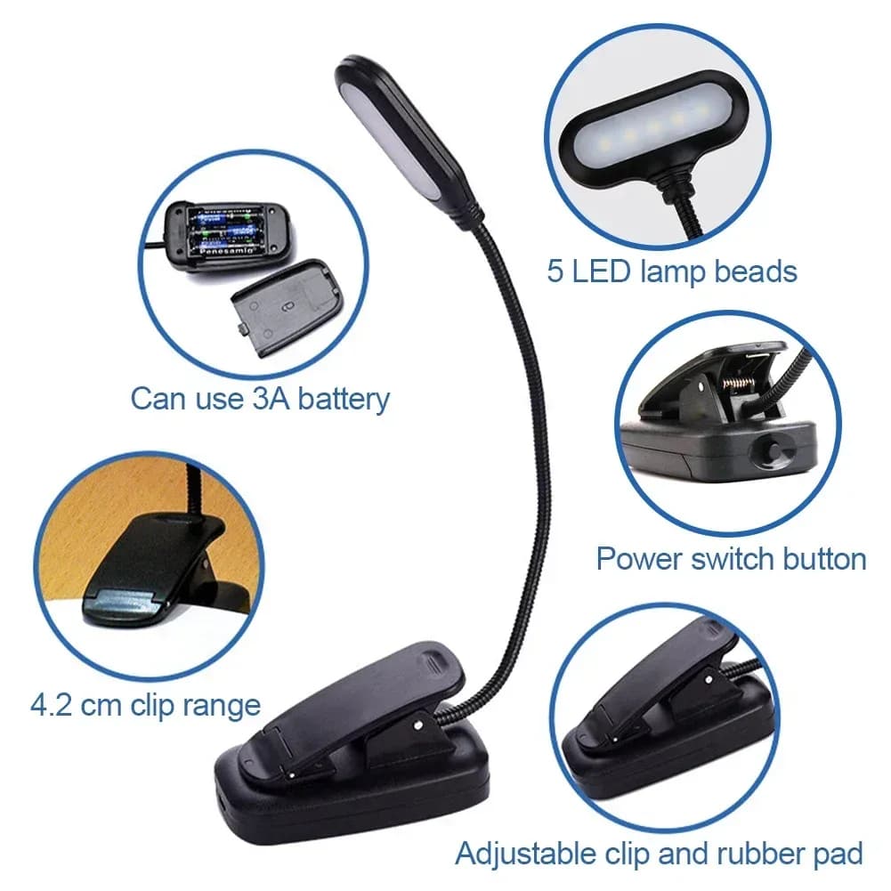Mini lampe de lecture LED flexible à clip - Image 6