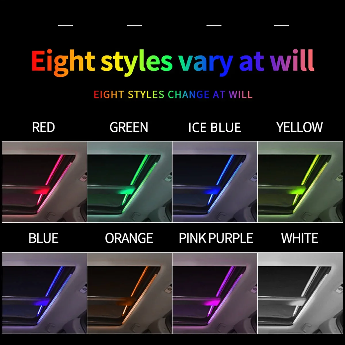 Éclairage d'ambiance LED pour toit ouvrant et panoramique (110 cm) - 256 couleurs avec contrôle par application - Image 5