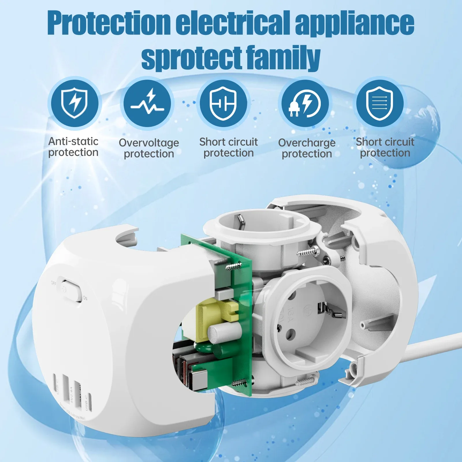 Multiprise avec rallonge de 1,8 m, prises secteur et ports USB-C slide 5