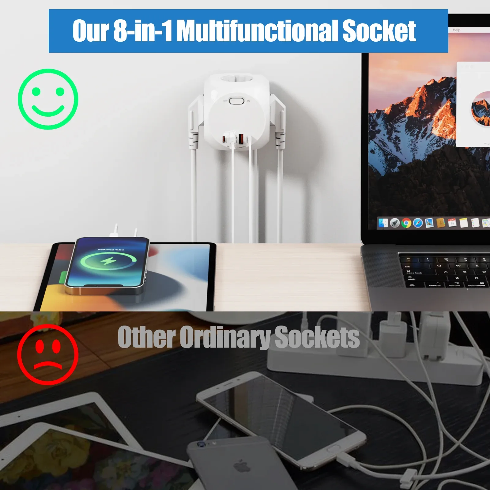 Multiprise avec rallonge de 1,8 m, prises secteur et ports USB-C slide 4