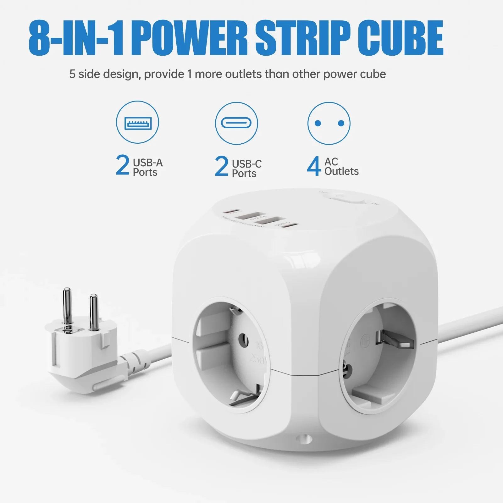 Multiprise avec rallonge de 1,8 m, prises secteur et ports USB-C slide 2