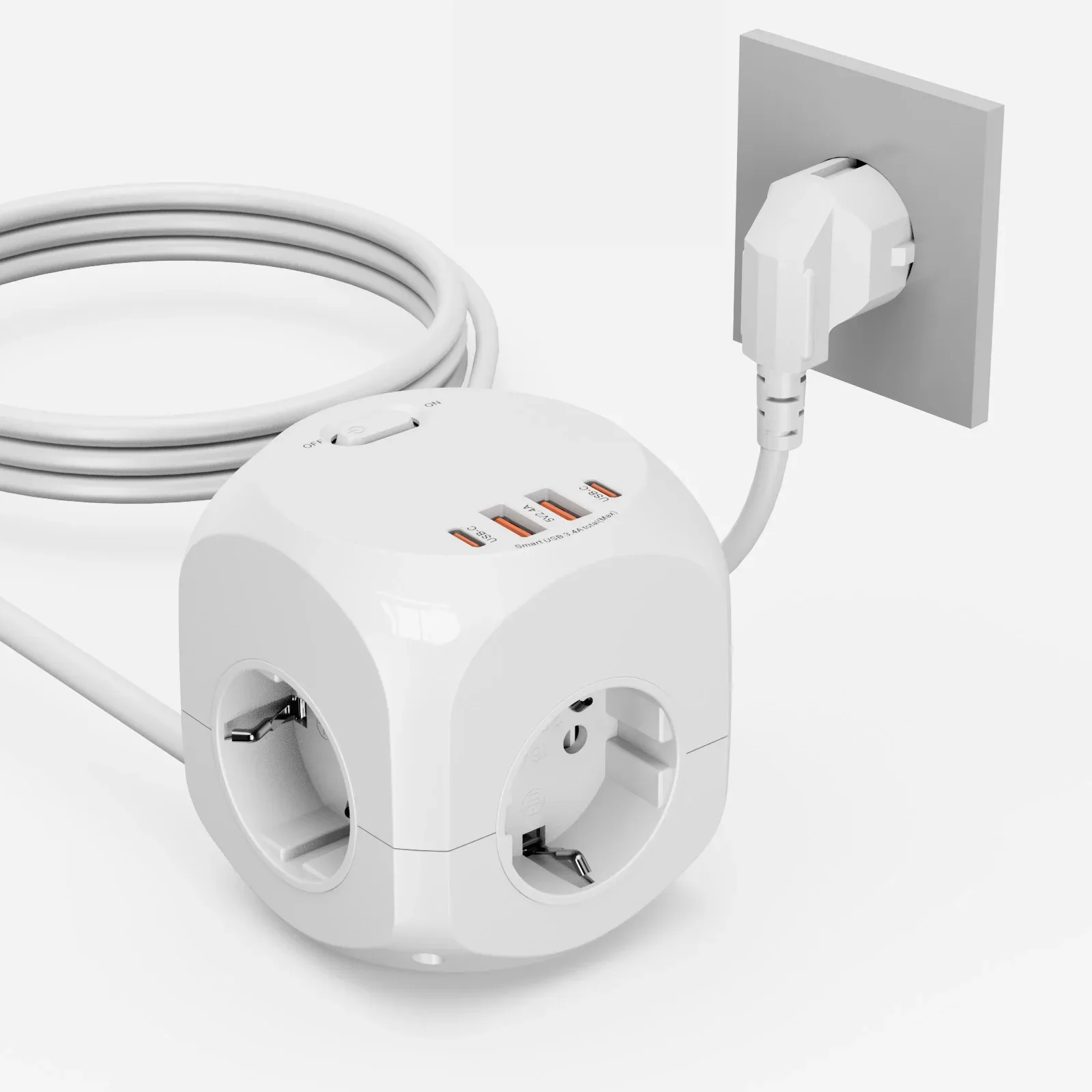 Multiprise avec rallonge de 1,8 m, prises secteur et ports USB-C