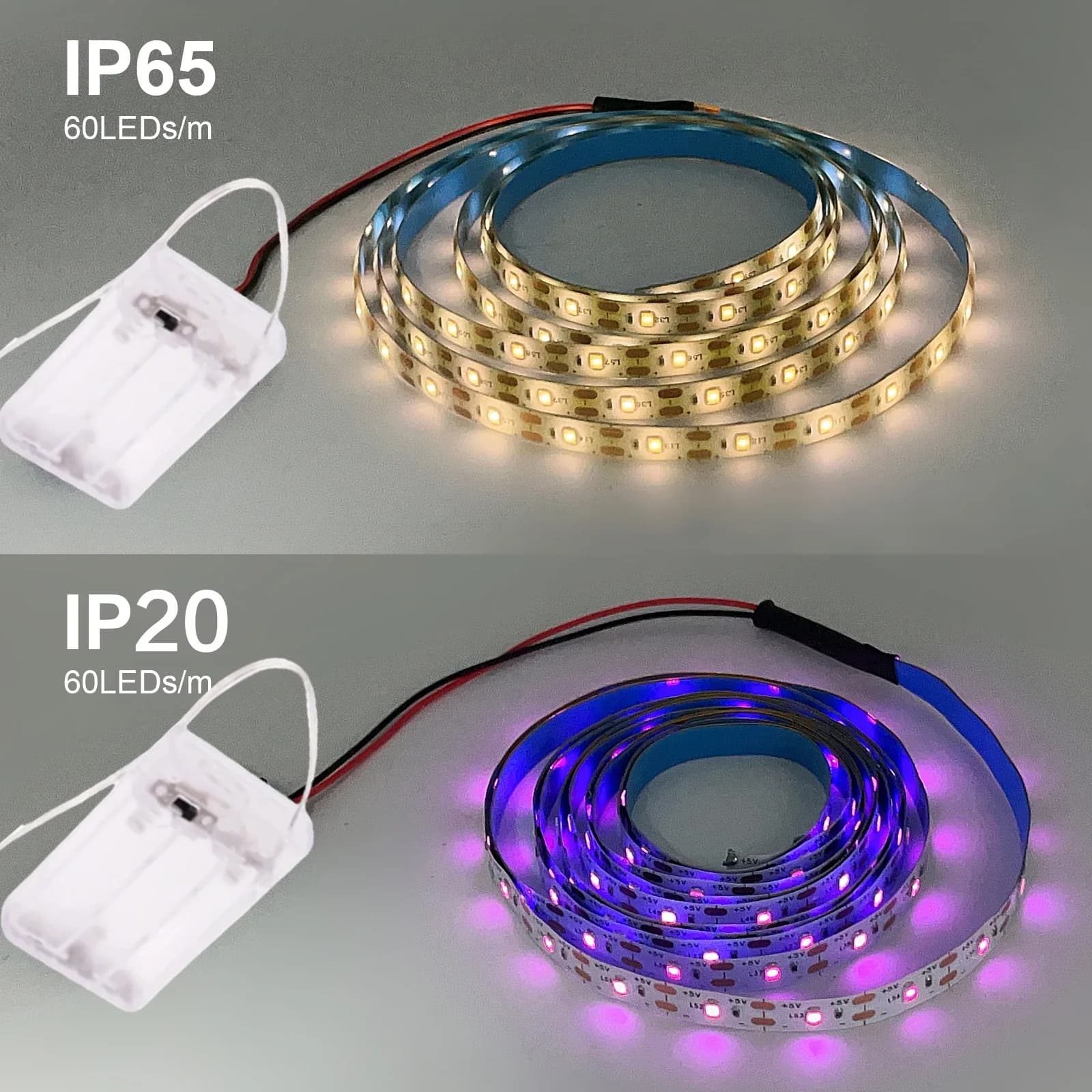 Ruban LED à Piles 3AA, SMD 2835, 60 LED/m, IP21/IP65, 1m à 5m - Image 4