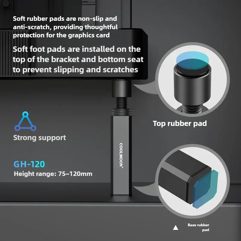Coolmoon - Support de carte graphique (GPU) réglable en aluminium avec base magnétique - Image 4