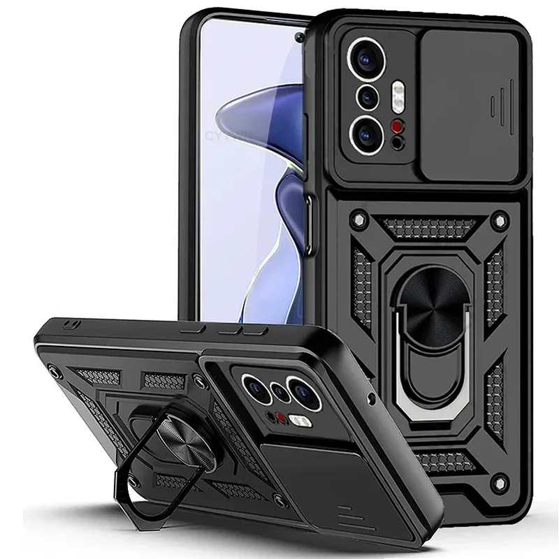 Coque Antichoc avec Cache-Caméra Coulissant et Support Magnétique pour Xiaomi Mi 11T / 11T Pro / 11 Lite / 12 Lite