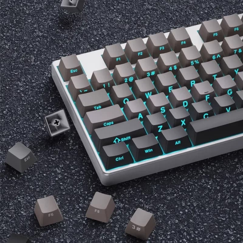 Set de Keycaps PBT Double Shot pour Clavier Mécanique - Profil OEM - Noir et Gris - Lettrage Latéral Rétroéclairé - Image 1