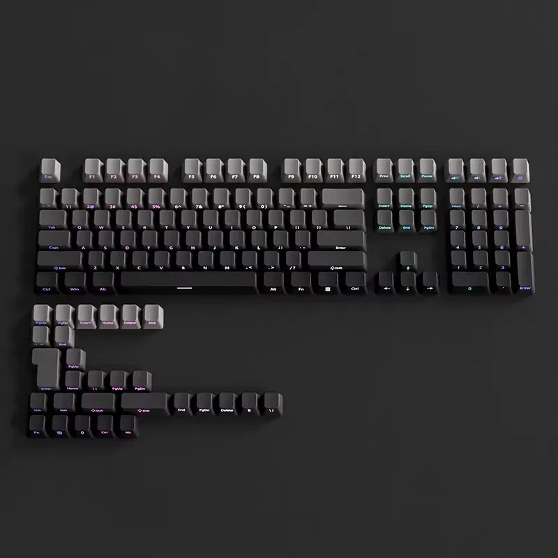 Set de Keycaps PBT Double Shot pour Clavier Mécanique - Profil OEM - Noir et Gris - Lettrage Latéral Rétroéclairé - Image 4