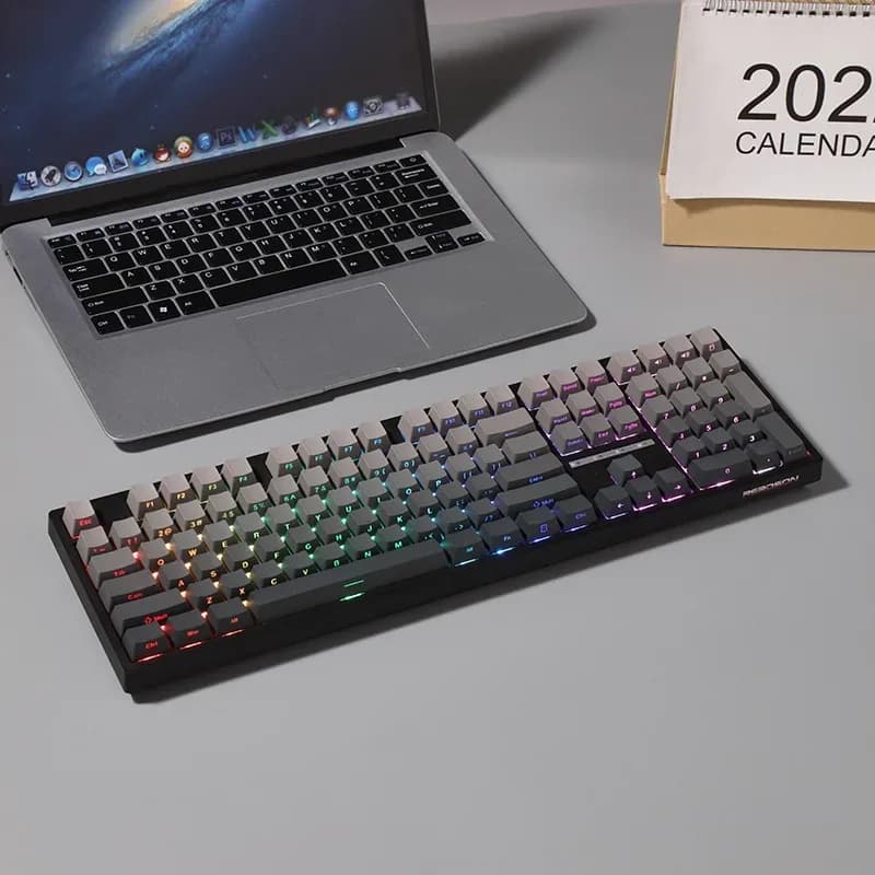 Set de Keycaps PBT Double Shot pour Clavier Mécanique - Profil OEM - Noir et Gris - Lettrage Latéral Rétroéclairé - Image 5