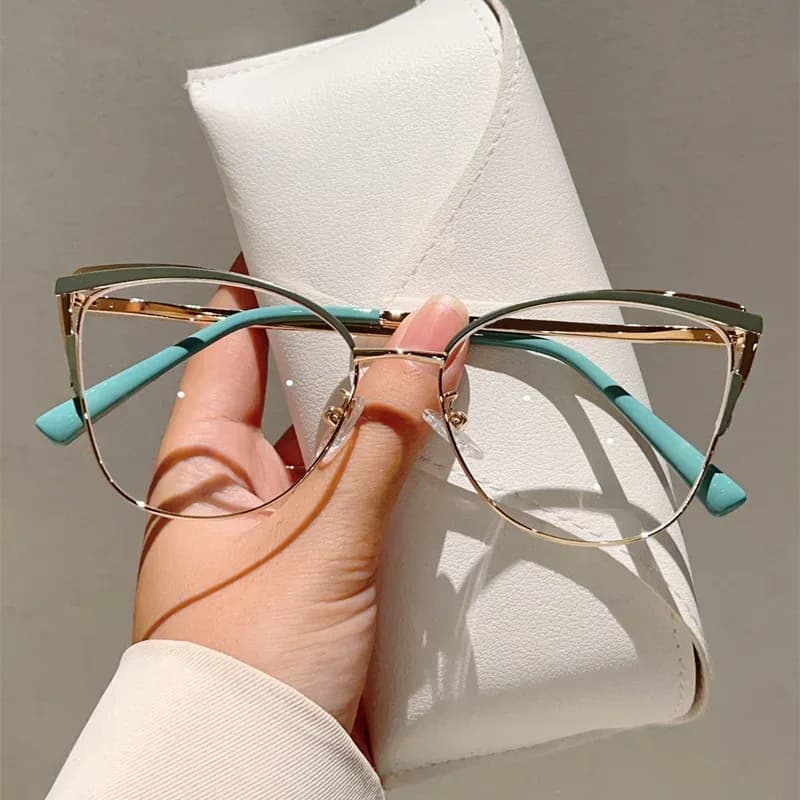 Lunettes anti-lumière bleue œil de chat en métal pour femme