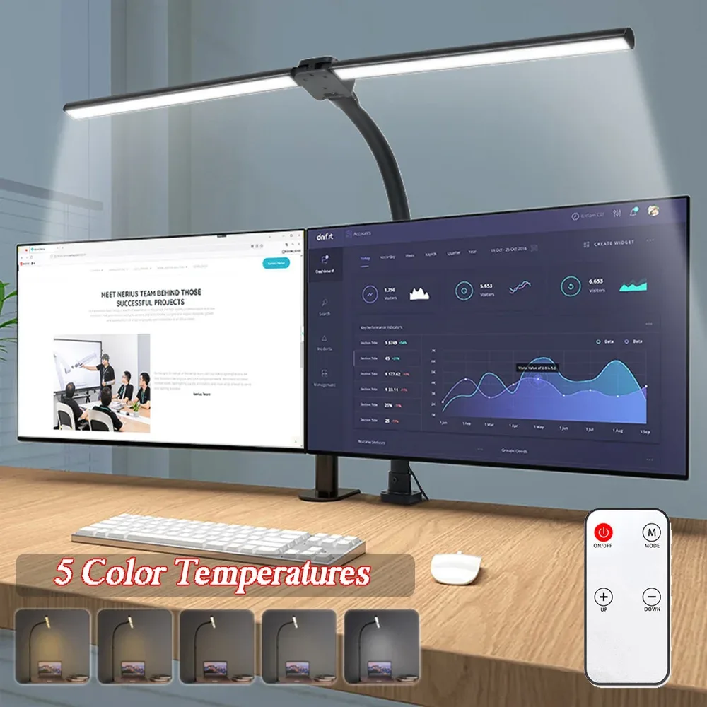 Lampe de bureau LED à double tête avec télécommande et intensité variable - 24W - Image 1