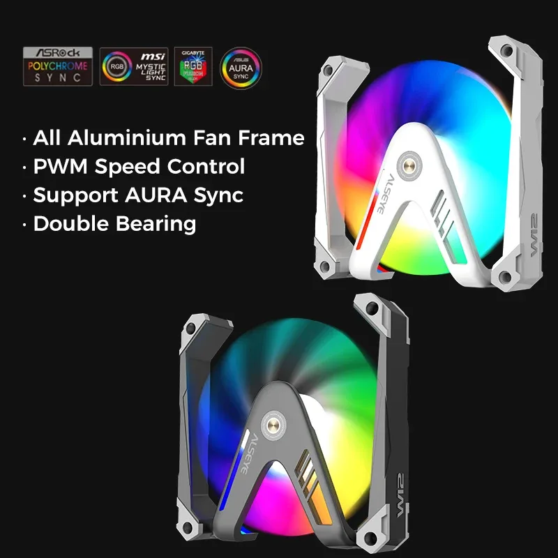 Ventilateur de boîtier ALSEYE W12-pro 120mm - Alliage d'aluminium, Double roulement à billes, PWM, ARGB - Image 5