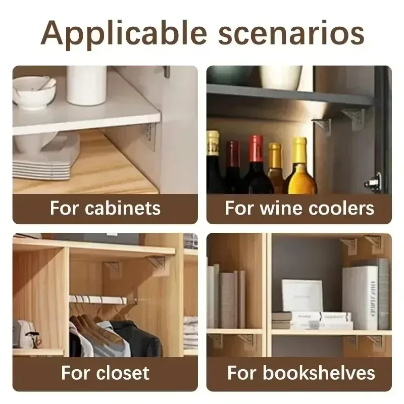 Supports d'étagère muraux adhésifs sans perçage pour armoire (Lot de 2/4/16 pièces) - Image 4