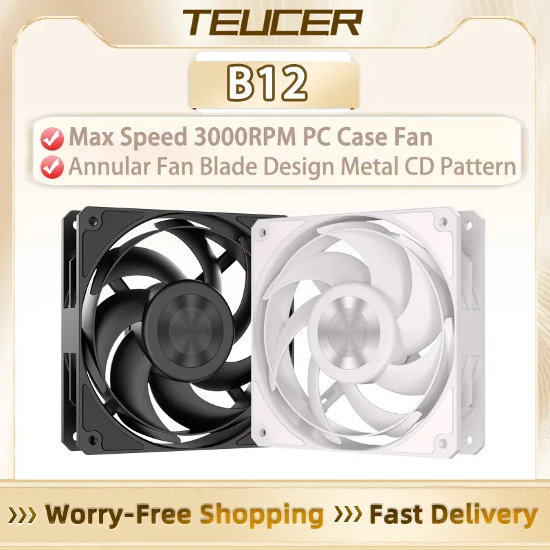 Ventilateur de boîtier PC TEUCER B12 120mm - 3000 tr/min, PWM 4 broches, Haute performance - Image 1
