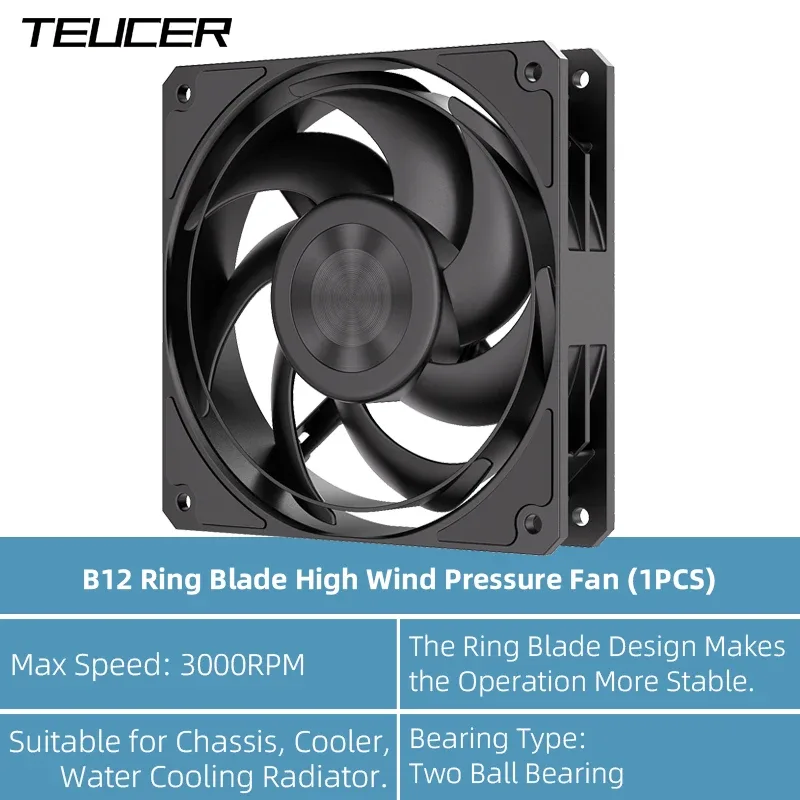 Ventilateur de boîtier PC TEUCER B12 120mm - 3000 tr/min, PWM 4 broches, Haute performance slide 8