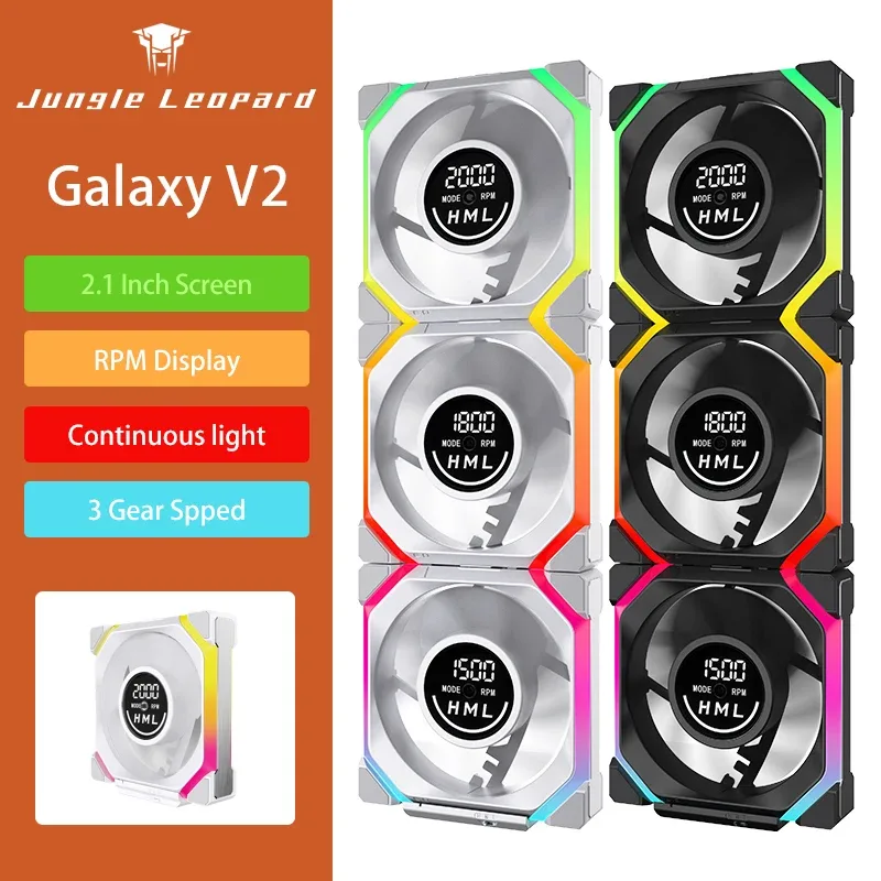 Ventilateur PC ARGB 120 mm avec écran - Jungle Leopard Galaxy V2 - Daisy Chain, Synchronisation 5V 3-Pin, Silencieux