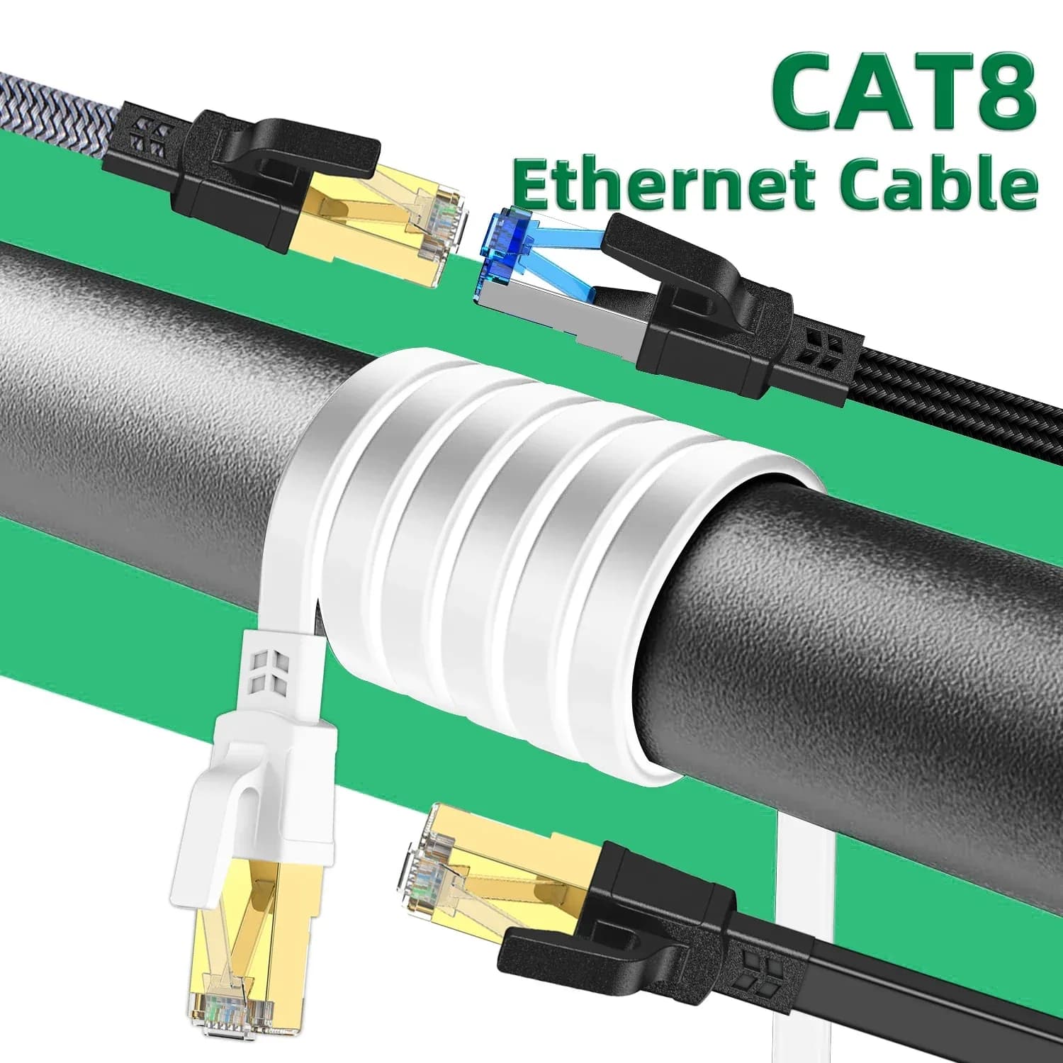 Câble Ethernet Cat8 Plat Haute Vitesse 40 Gbps - RJ45, Blanc - Image 6