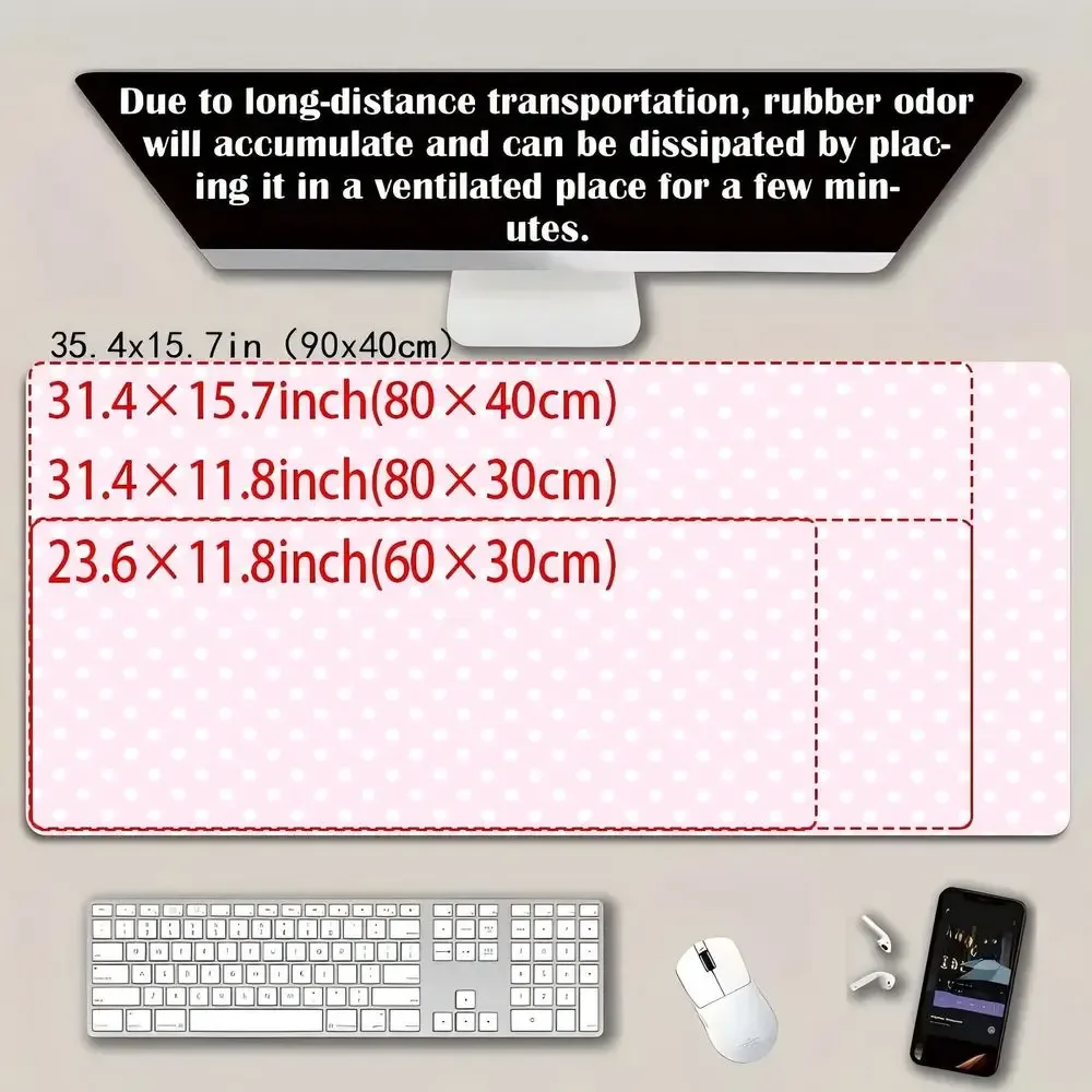 Tapis de souris gaming XXL à pois rose et blanc - Image 2