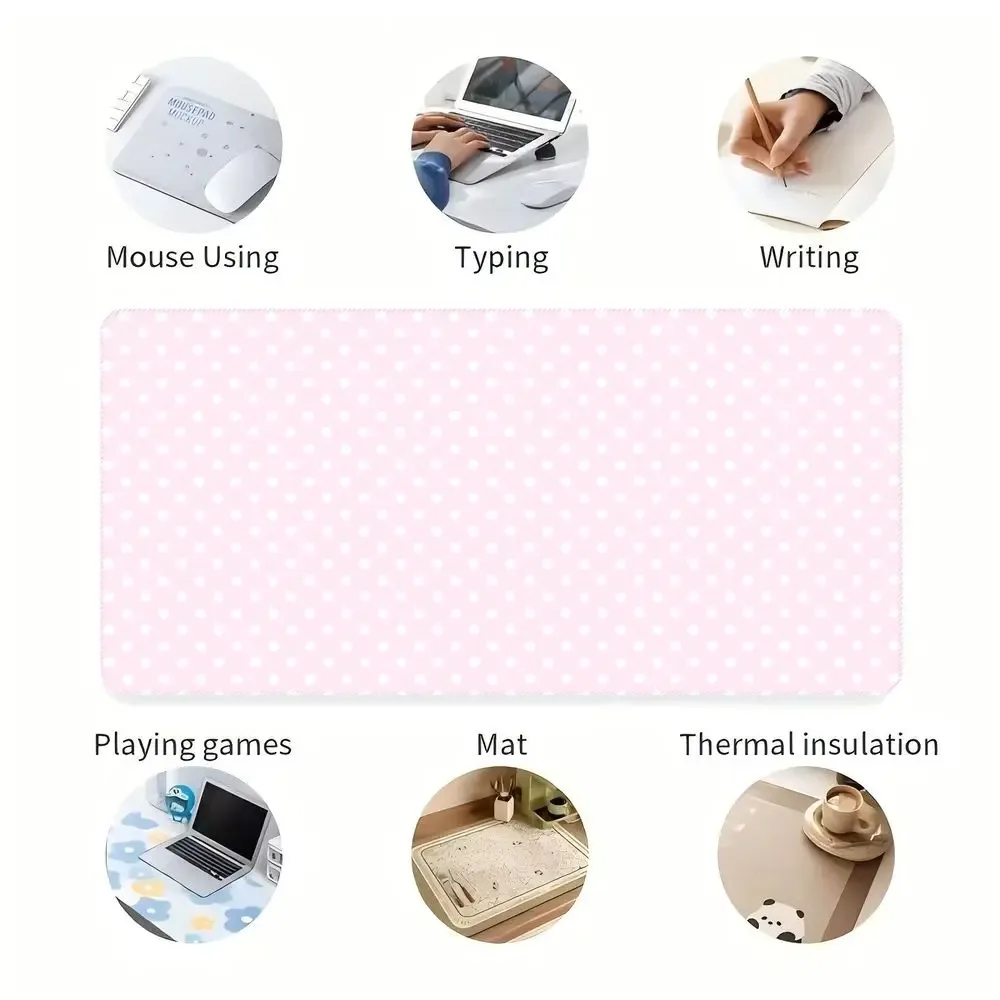 Tapis de souris gaming XXL à pois rose et blanc - Image 6