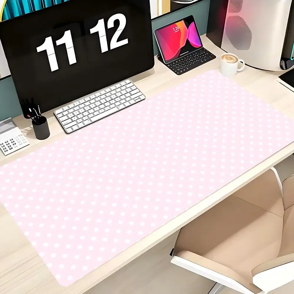 Tapis de souris gaming XXL à pois rose et blanc - Image 1