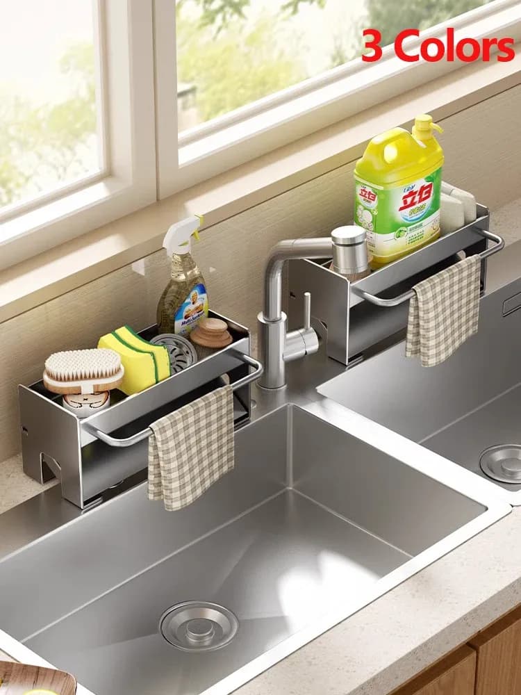 Organisateur d'évier de cuisine avec porte-éponge et égouttoir à vaisselle