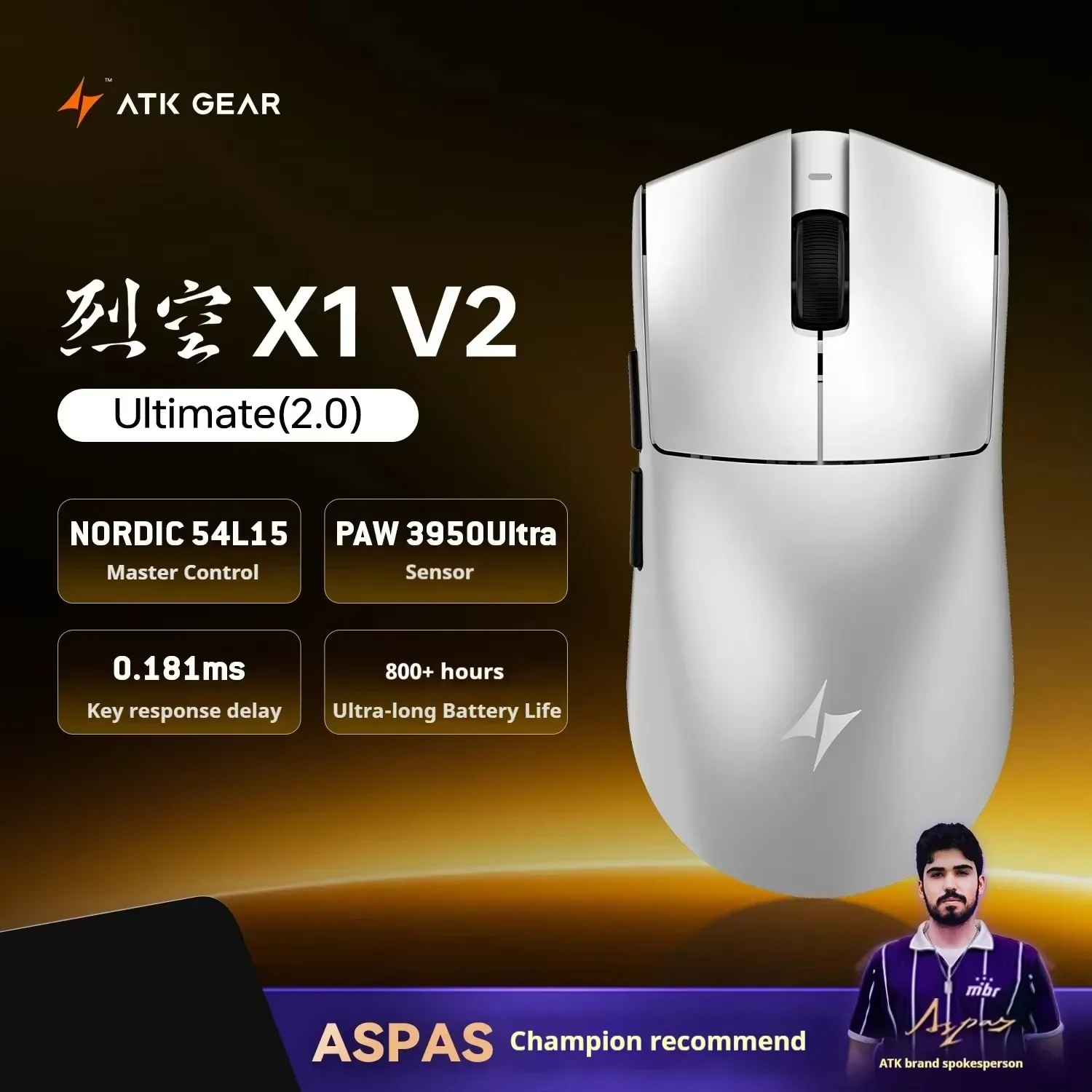 Souris de jeu sans fil ATK X1 V2 Ultimate - 8K Hz, PAW3950, Ultra-légère et Ergonomique slide 14