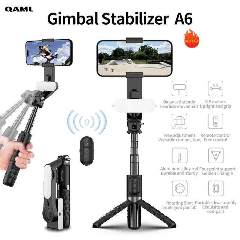 QAML A6 2025 Stabilisateur de Smartphone 1 Axe avec Perche à Selfie, Trépied et Télécommande Sans Fil - Image 1