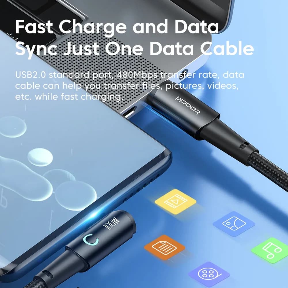 Câble USB-C vers USB-C Toocki 100W PD - Charge Rapide - Connecteur coudé à 90° slide 4