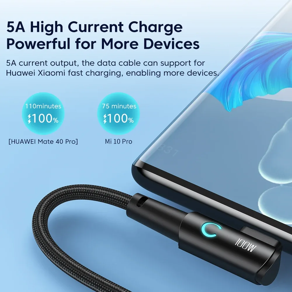 Câble USB-C vers USB-C Toocki 100W PD - Charge Rapide - Connecteur coudé à 90° slide 3