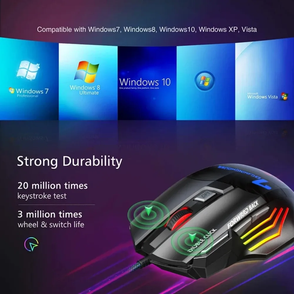 Souris de jeu filaire ergonomique RVB à 7 boutons silencieux - Image 5
