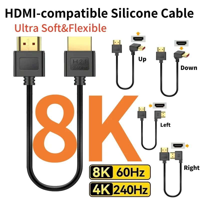 Câble HDMI 2.1 Coudé à 90° - 48Gbps - 8K@60Hz / 4K@240Hz - HDR & ARC - Compatible PS5, PC et TV