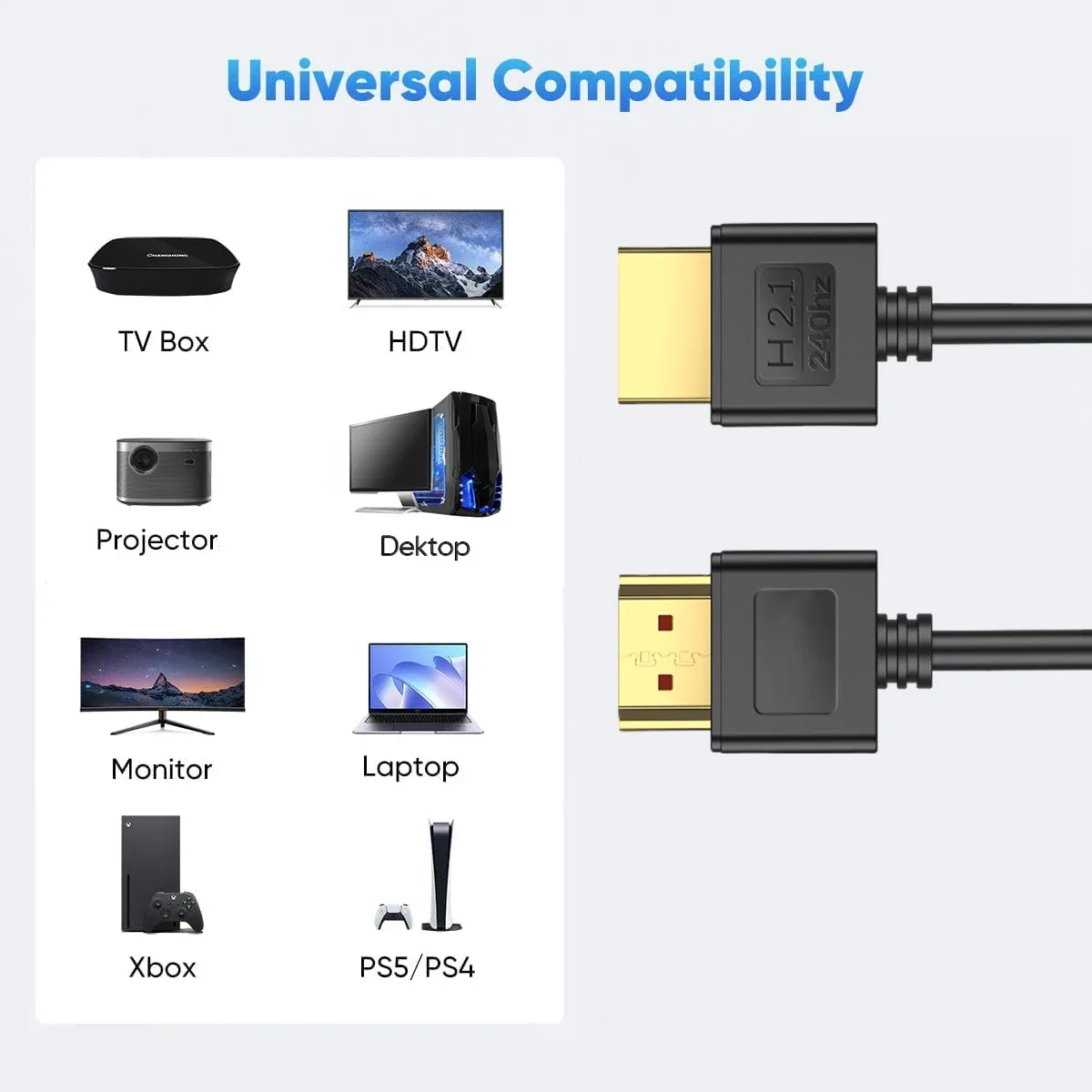 Câble HDMI 2.1 Coudé à 90° - 48Gbps - 8K@60Hz / 4K@240Hz - HDR & ARC - Compatible PS5, PC et TV slide 4