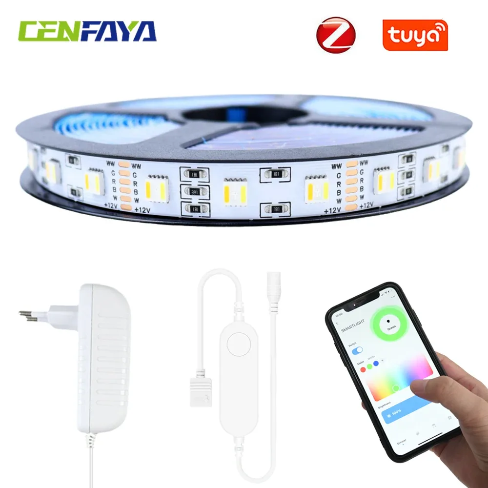 Ruban LED Tuya Zigbee RGB+CCT 5-en-1, 5050 SMD, 12V, Flexible, Compatible Alexa et Google Assistant - Image 1