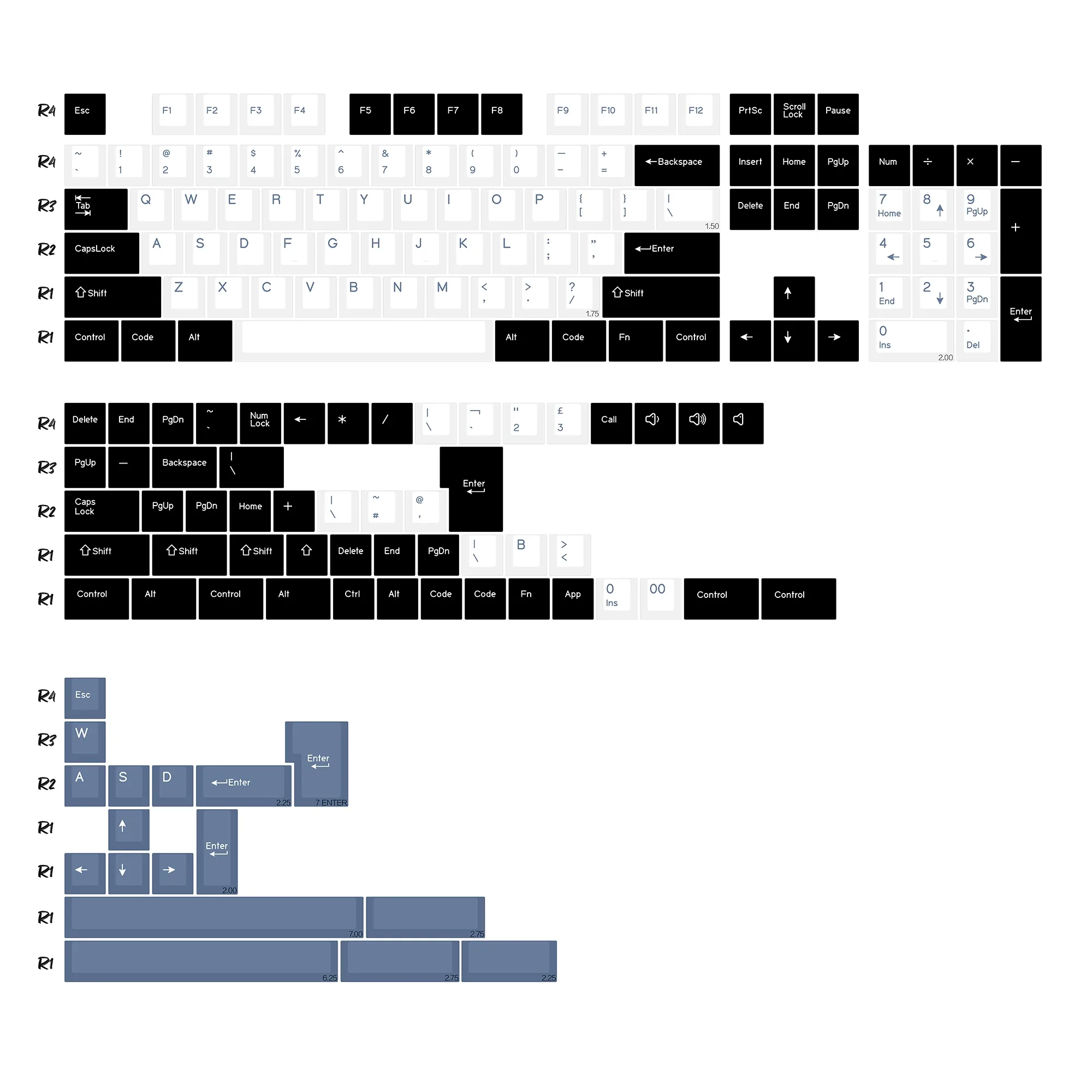 Set de touches KBDiy PBT Double Shot GMK BOW - 174 touches - Profil Cherry slide 27