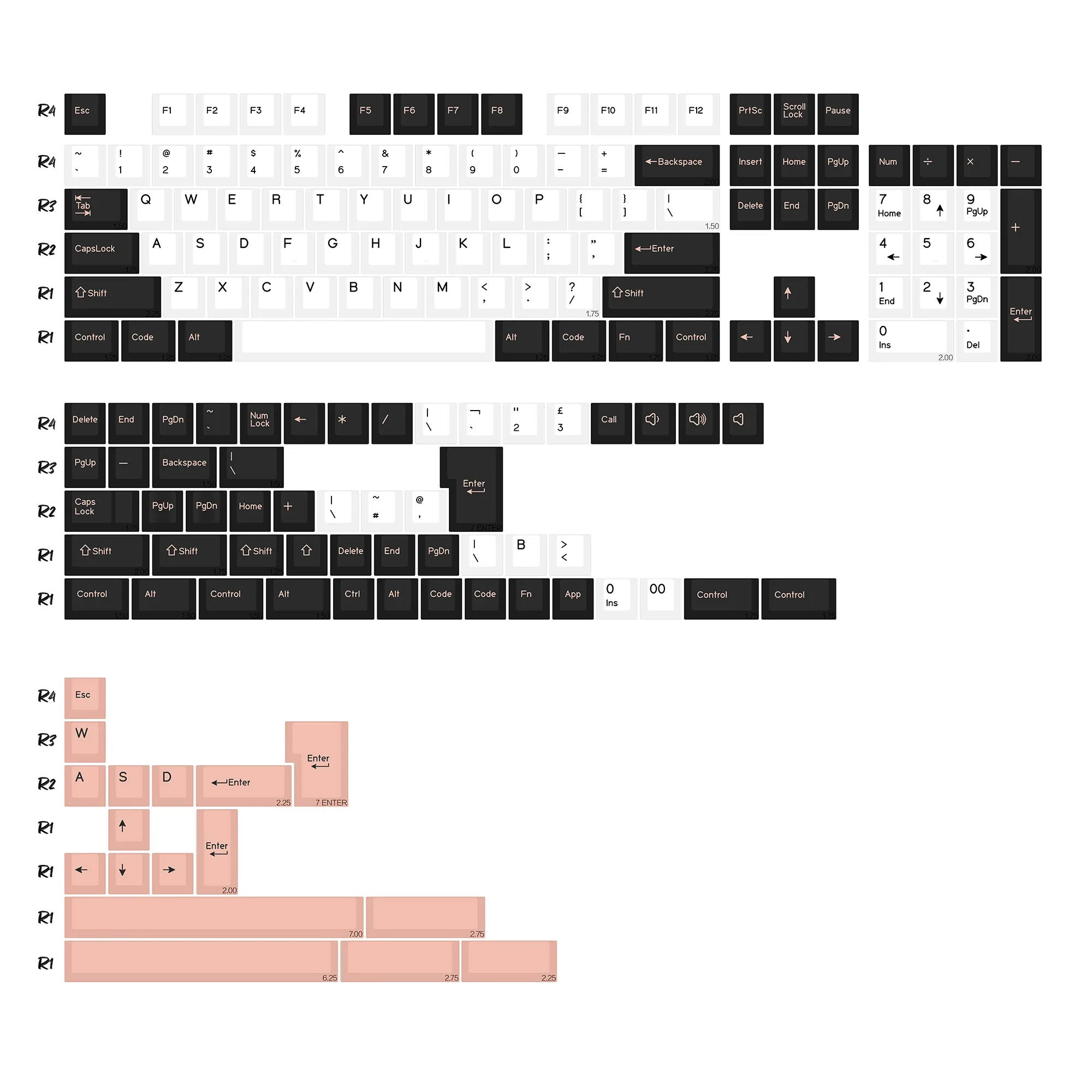 Set de touches KBDiy PBT Double Shot GMK BOW - 174 touches - Profil Cherry slide 24