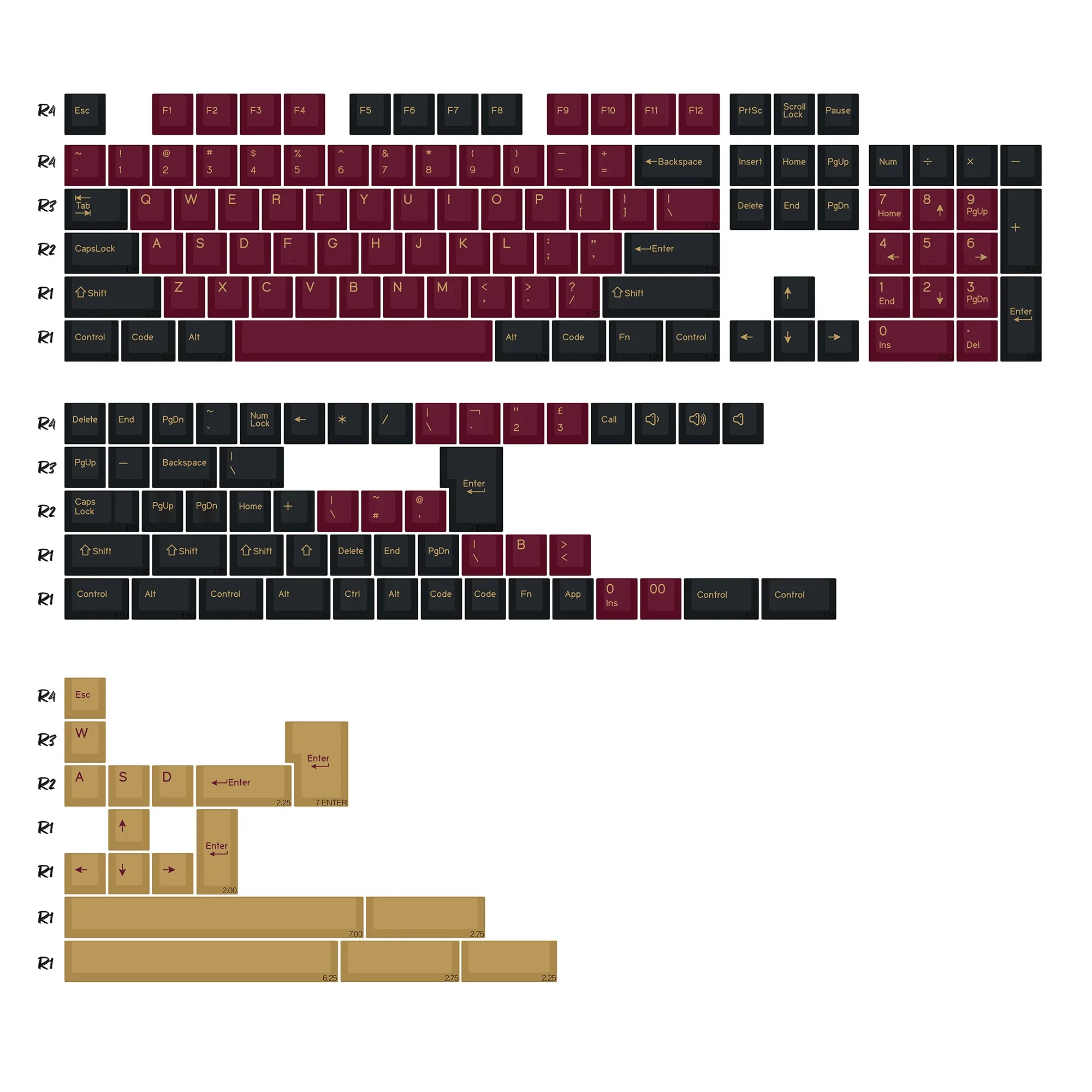 Set de touches KBDiy PBT Double Shot GMK BOW - 174 touches - Profil Cherry slide 20