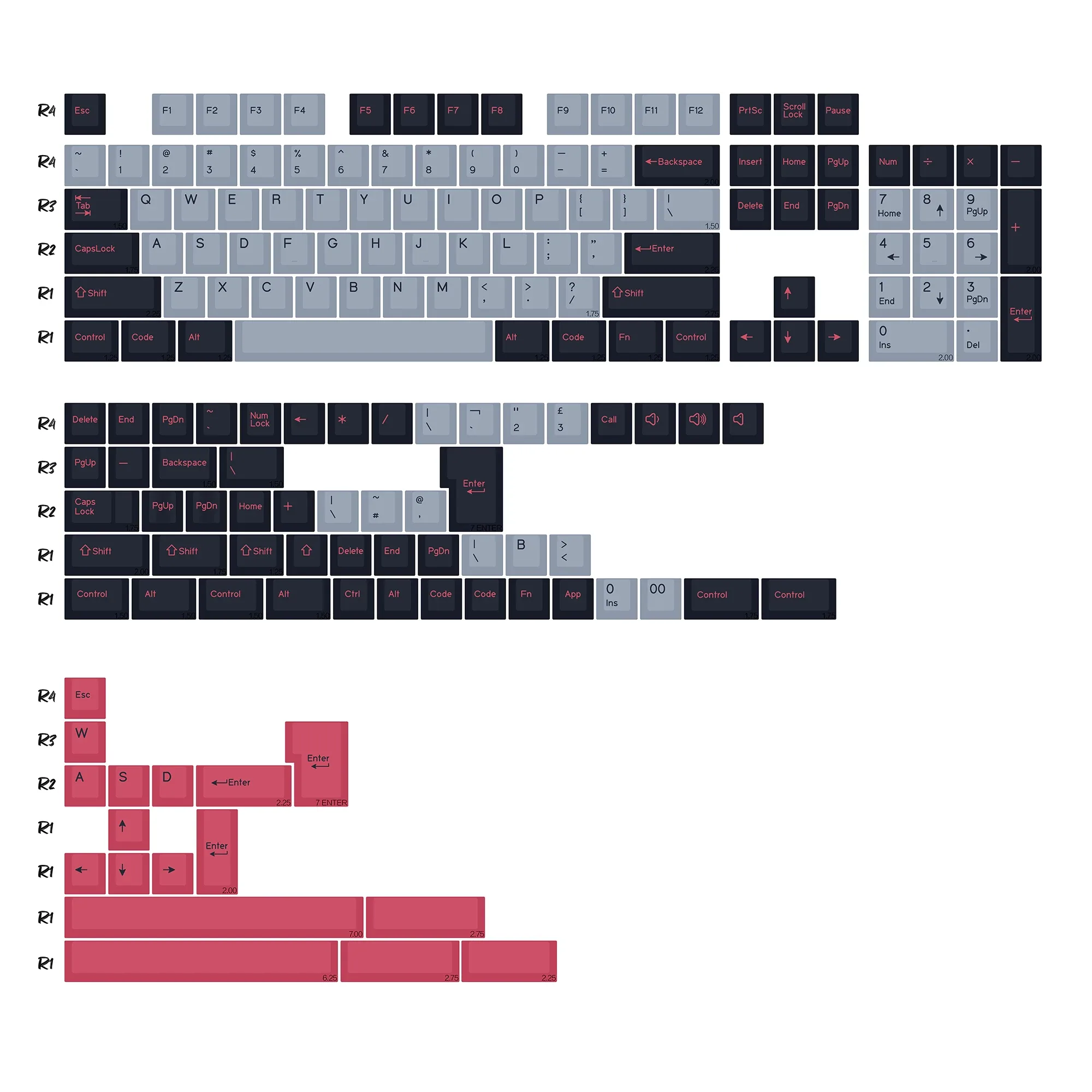 Set de touches KBDiy PBT Double Shot GMK BOW - 174 touches - Profil Cherry slide 17