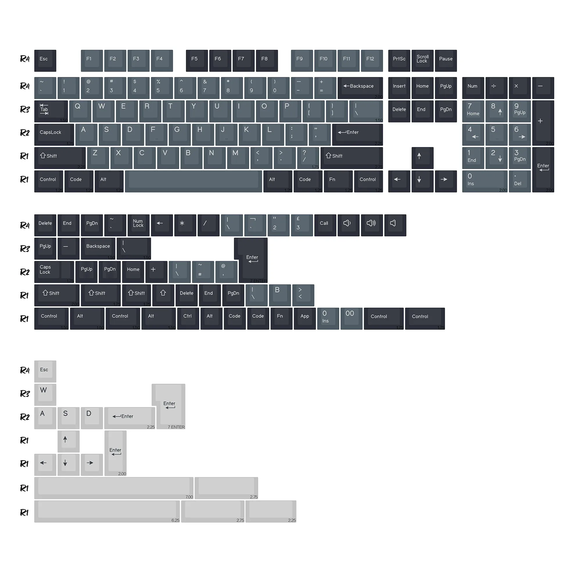 Set de touches KBDiy PBT Double Shot GMK BOW - 174 touches - Profil Cherry slide 12
