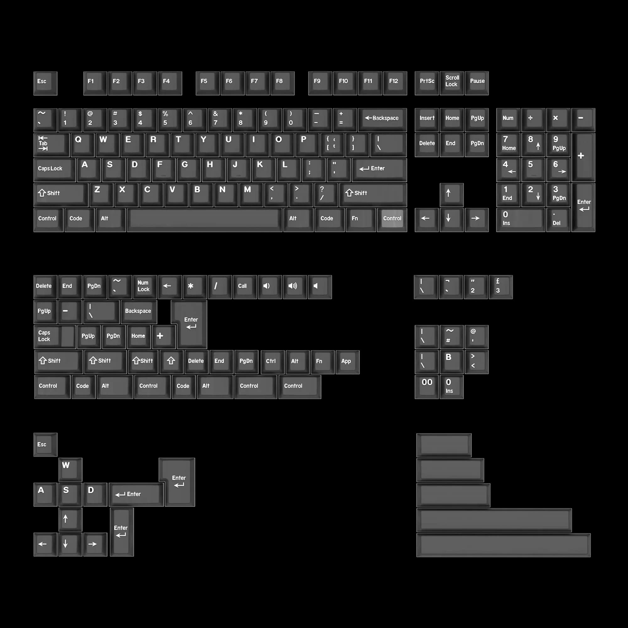 Set de touches KBDiy PBT Double Shot GMK BOW - 174 touches - Profil Cherry slide 30