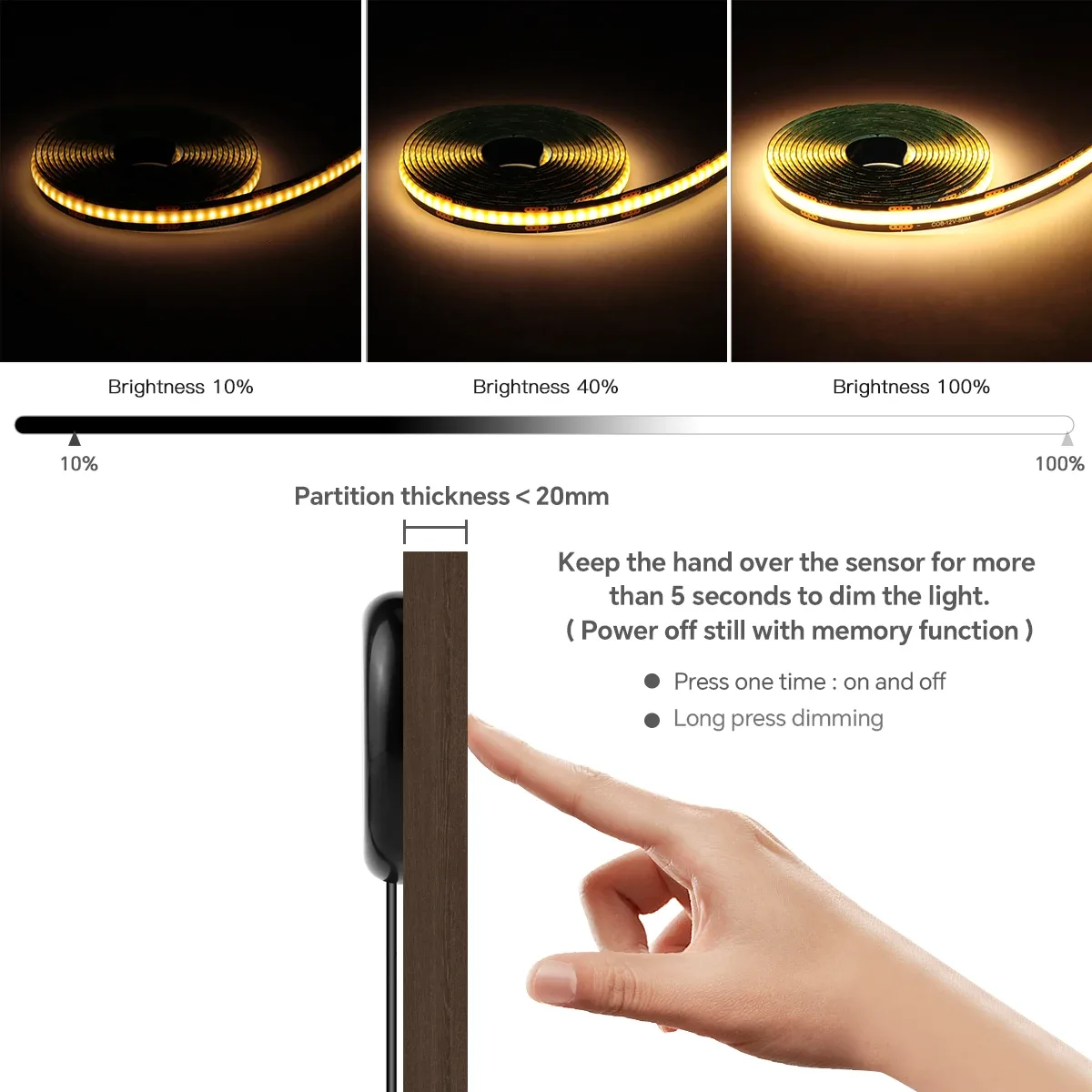 Ruban LED COB avec Capteur Tactile Invisible pour Meuble TV et Rétro-éclairage Mural - Image 3