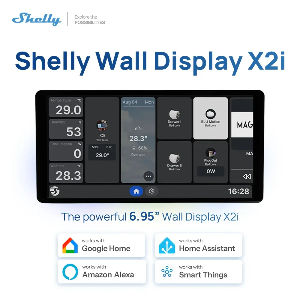 Shelly X2I - Panneau de commande central intelligent à écran tactile WiFi compatible Alexa