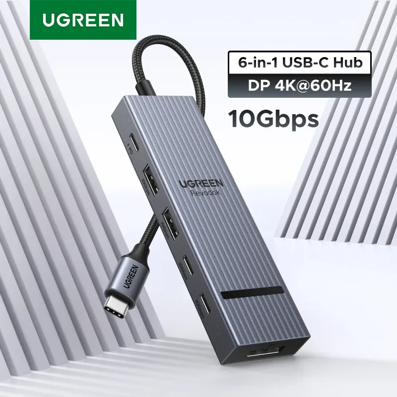 UGREEN Hub USB-C vers DisplayPort 4K@60Hz, Ports USB-A/C 10Gbps, Charge PD 100W