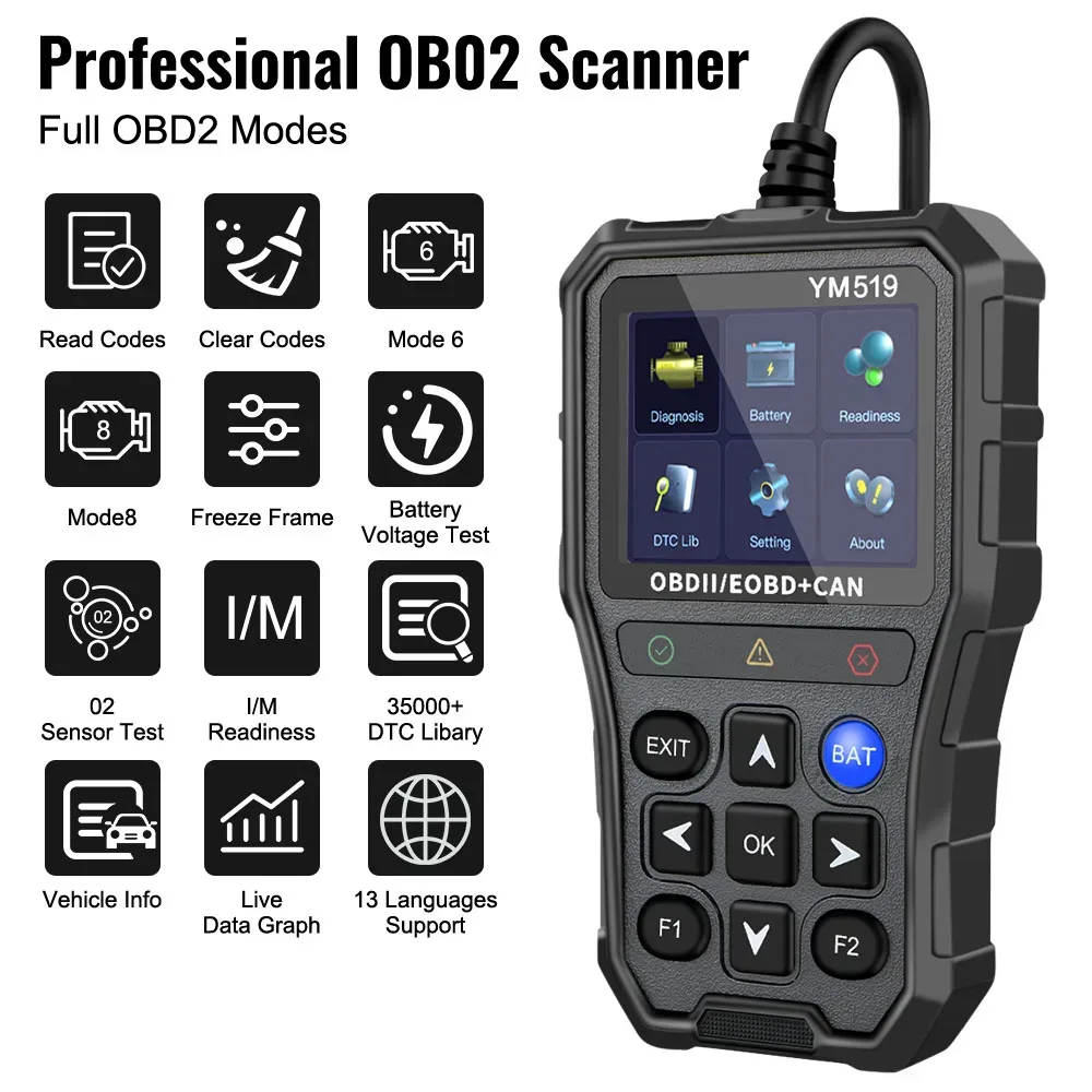 Outil de diagnostic automobile OBD2 YM519 avec testeur de batterie - Image 2