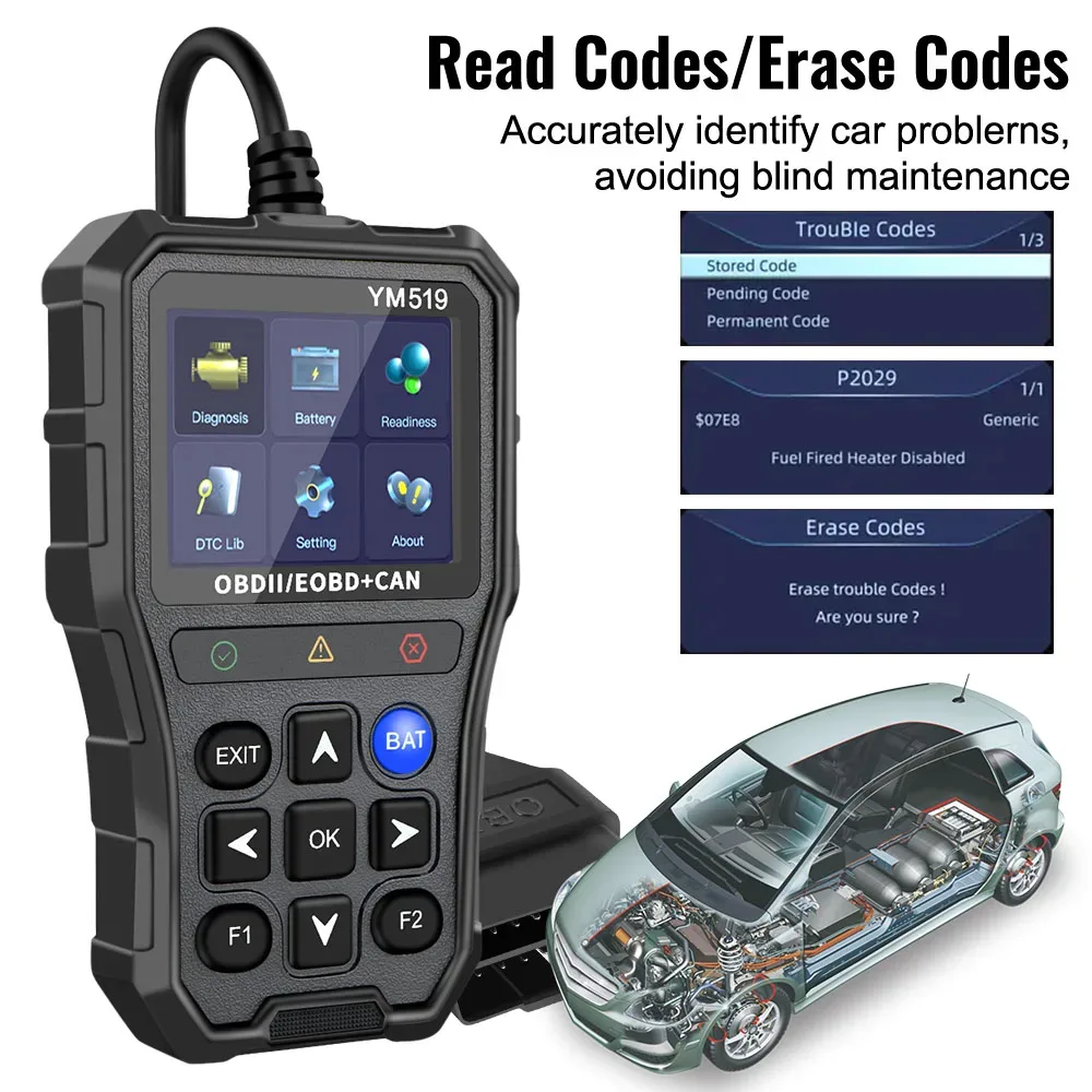 Outil de diagnostic automobile OBD2 YM519 avec testeur de batterie - Image 4