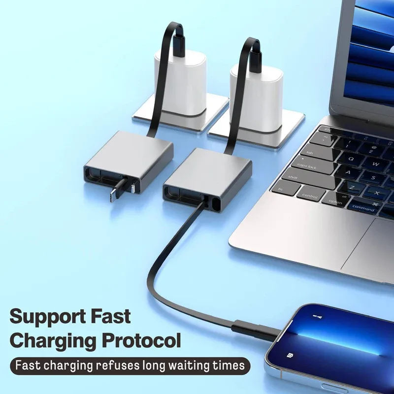 Câble USB-C rétractable 4-en-1, Charge Rapide PD 60W pour iPhone et Ordinateur Portable - Image 6