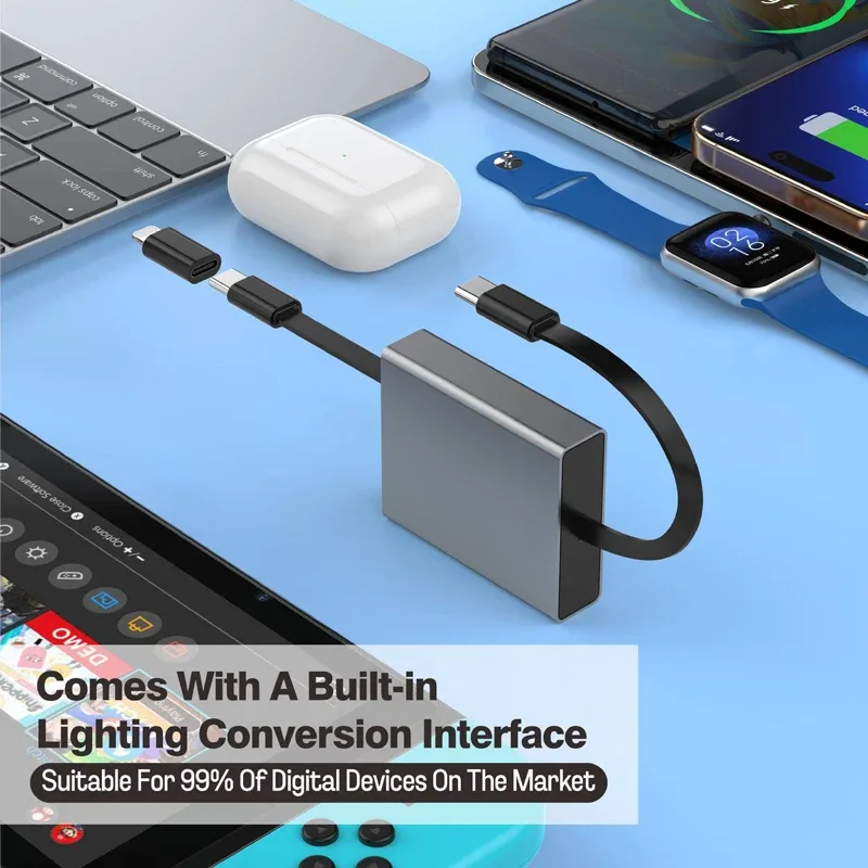Câble USB-C rétractable 4-en-1, Charge Rapide PD 60W pour iPhone et Ordinateur Portable - Image 4