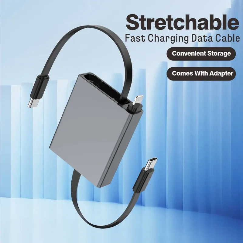 Câble USB-C rétractable 4-en-1, Charge Rapide PD 60W pour iPhone et Ordinateur Portable - Image 3