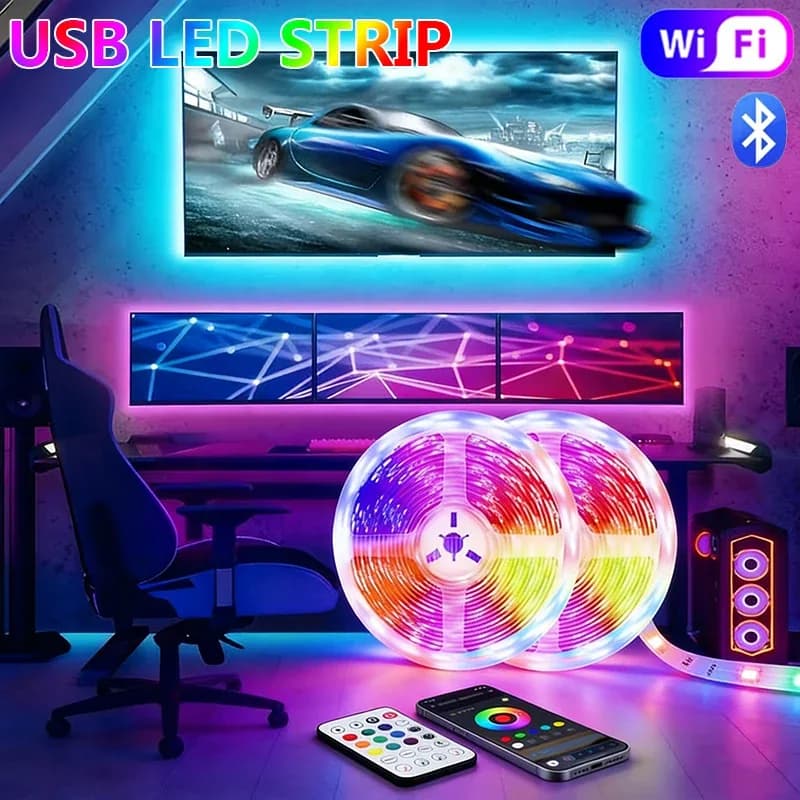 Ruban LED RGB 5050 avec Bluetooth et Télécommande pour Décoration et Rétroéclairage TV - Image 1