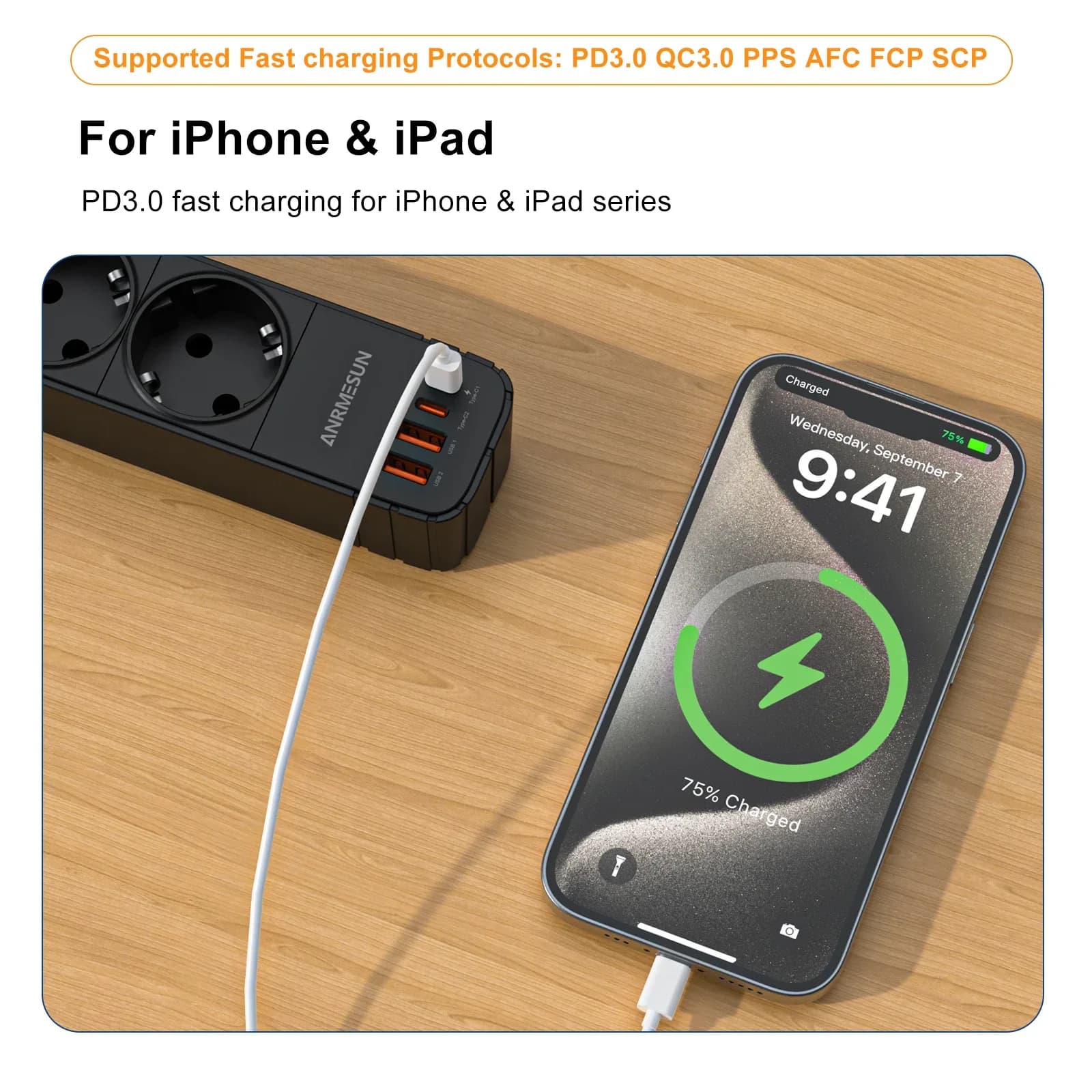 ANRMESUN Multiprise Parasurtenseur avec 4 Prises Secteur et 2 Ports USB-C, Câble 2m - Image 3